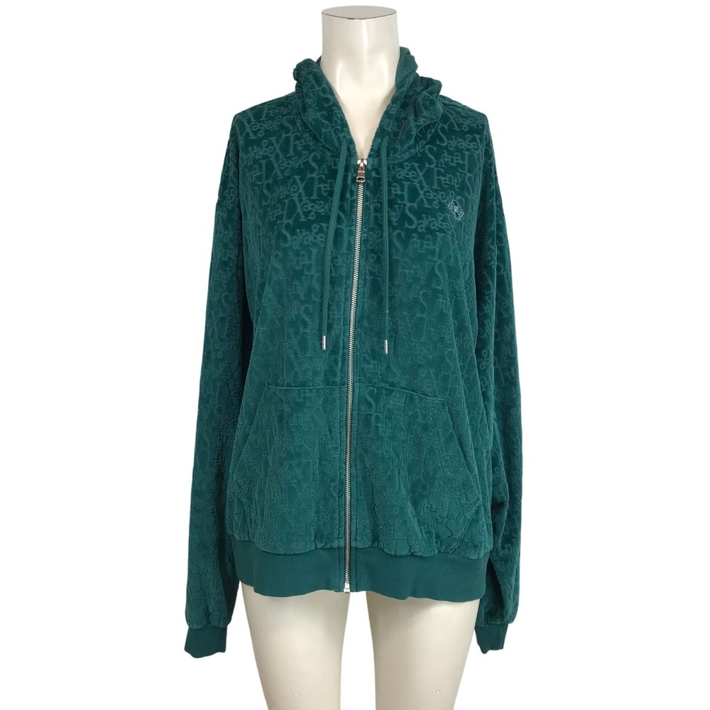 SAVAGE X FENTY - WOMEN'S SMALL (42-44)  -GREEN FULL ZIP HOODED VELOUR JACKET